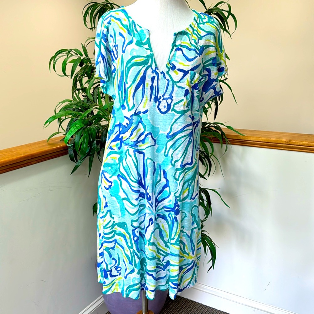 Lilly Pulitzer Duval Dress Pool Blue Stay Cool Linen Dress